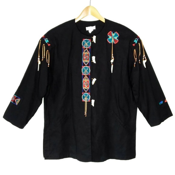 Vtg 70's Rafia Studio Western Jacket Large Native American Style Beaded Shells - Picture 1 of 9